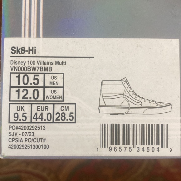 NWT Disney 100 Villains Sk8 hi Vans black collectible shoes brand new - Picture 12 of 12